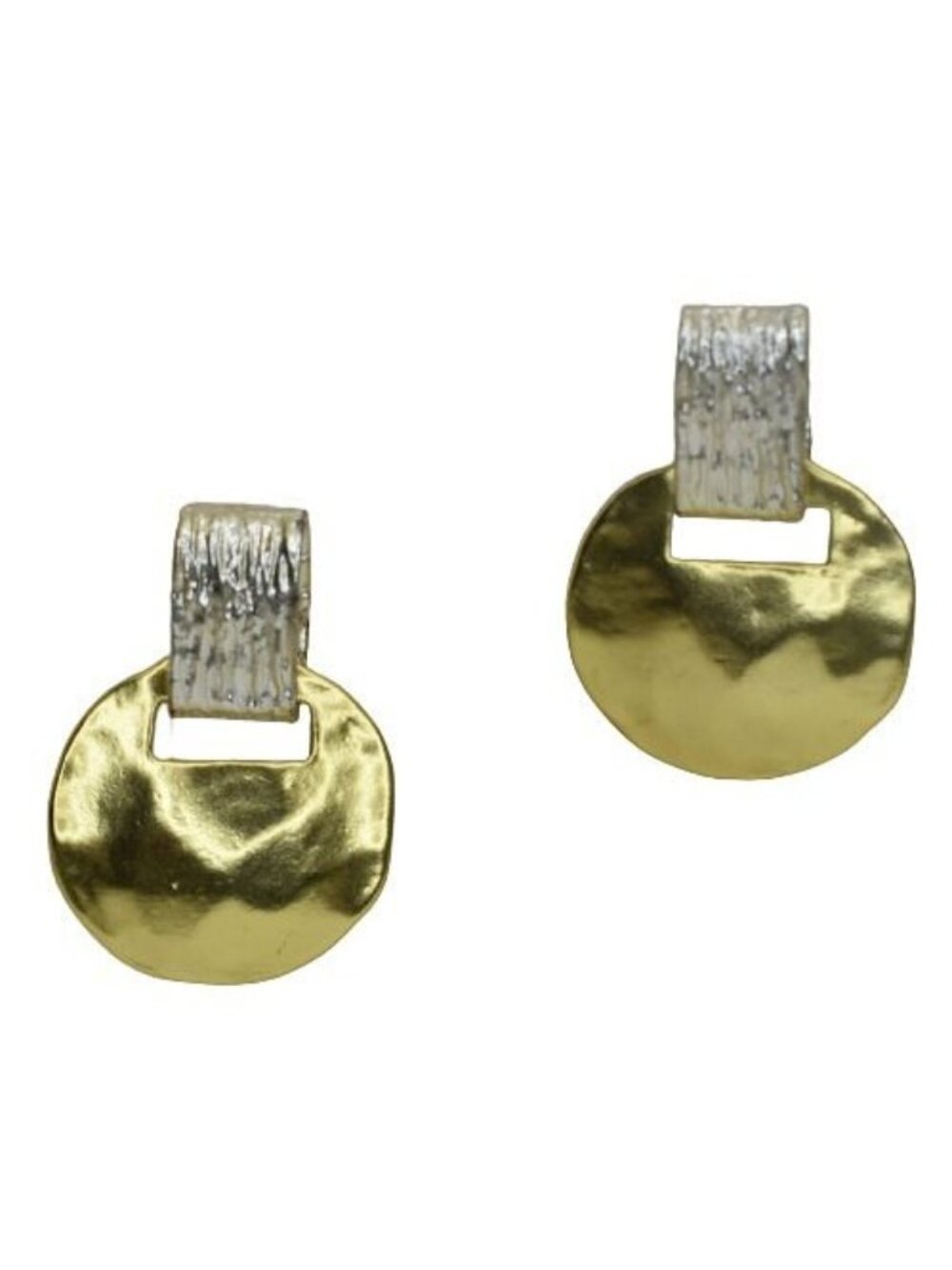 Karine Sultan Drop Disc Earrings Mixed Metal Gold Pewter Silver Post Back